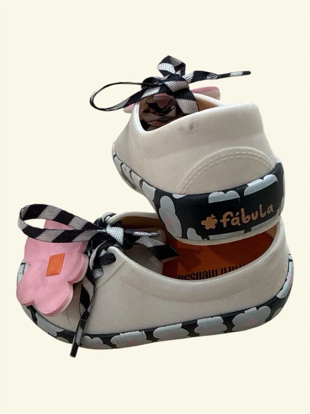 Mini Melissa Girls White Lace-Up Shoes with Pink Flower Charm